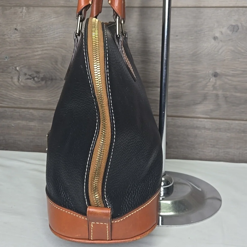Dooney & Bourke Black and British Tan Leather Satchel Handbag